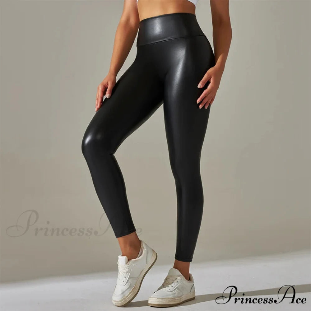 Trendy New Oversized High Waisted Tight Sexy PU Leather Yoga Pants Leggings
