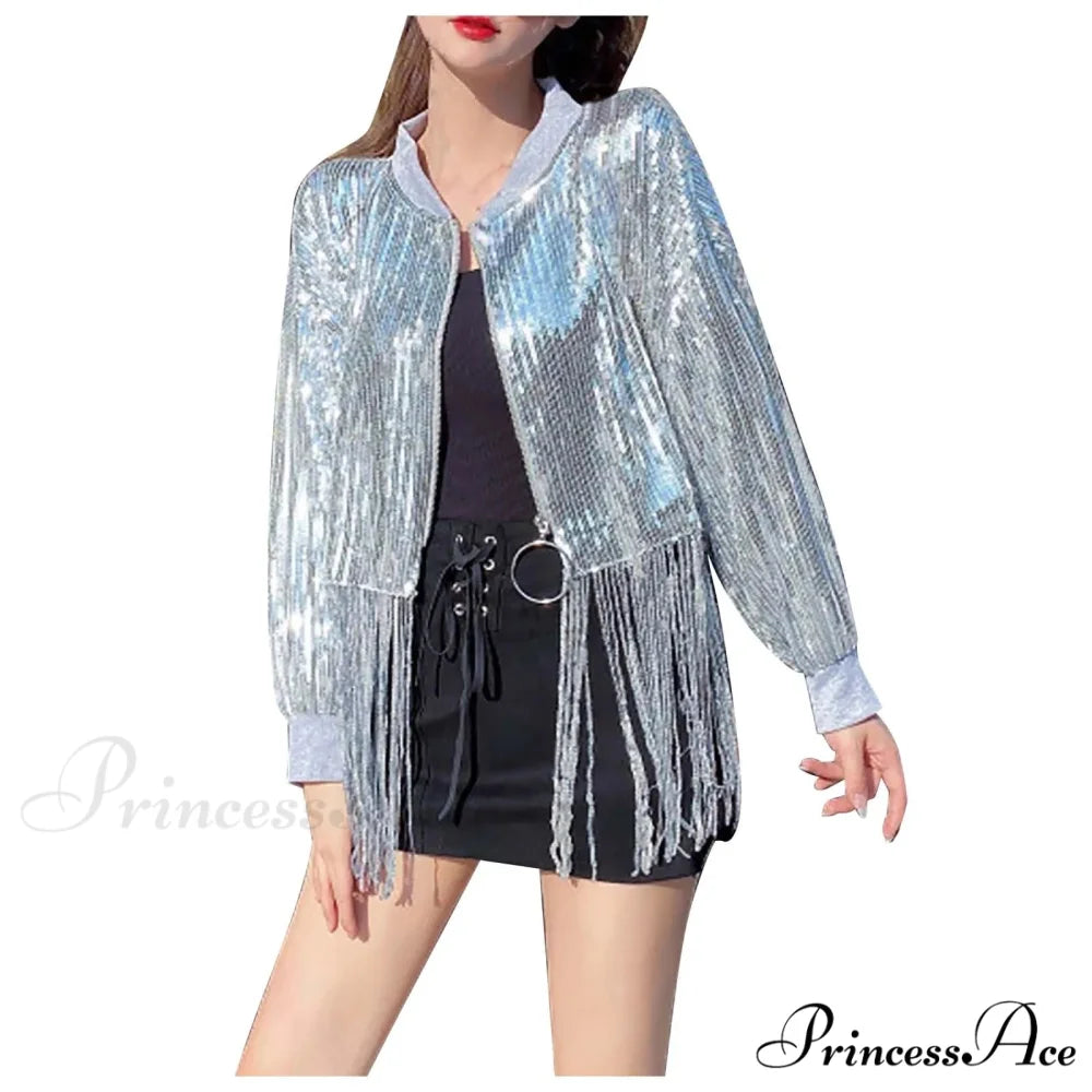 Trendy Party Stylish Chic Elegant Fashionable Versatile Classic Elegant Jacket Silver / A