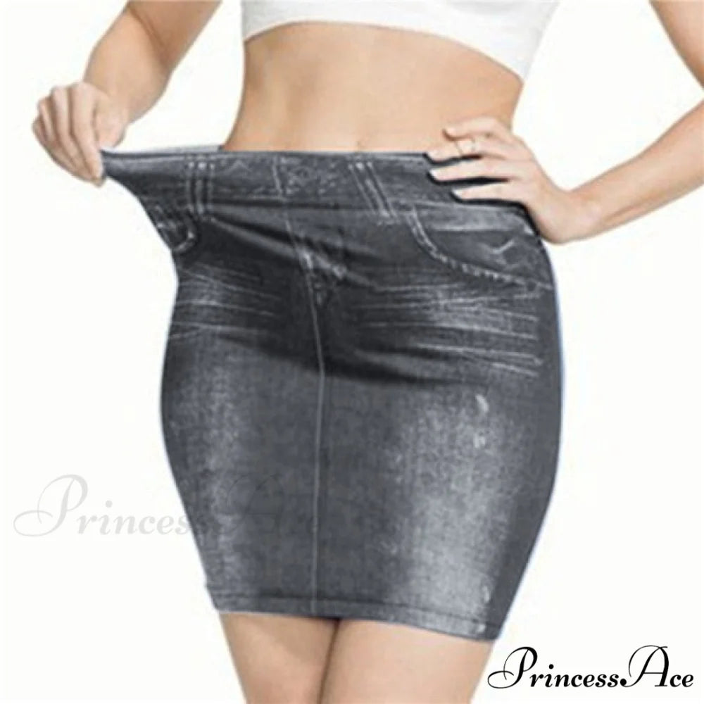 Trendy Retro Black Blue Hip Denim Skirt gary / S