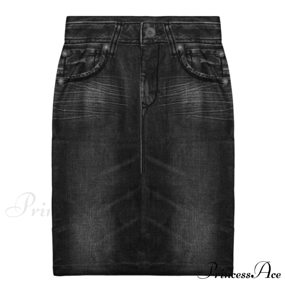 Trendy Retro Black Blue Hip Denim Skirt black / S