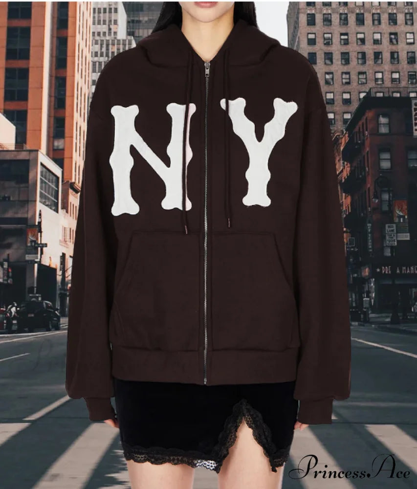 Trendy Retro Embroidered Oversized Comfortable Hoodie BLACK / S