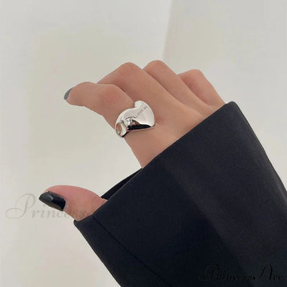 Trendy Silver Love Heart Elegant Ring