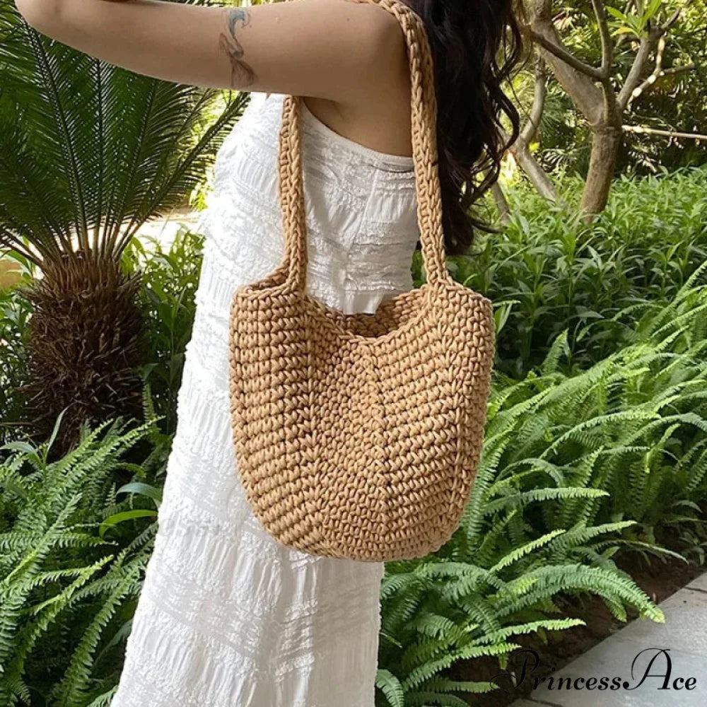 Trendy Woven Pattern Bucket Shoulder Bag Khaki shoulder-250126