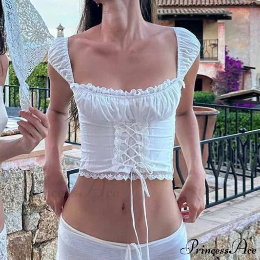 Trim Bind Front Square Neck Crop Top WHITE / S croptop-250126