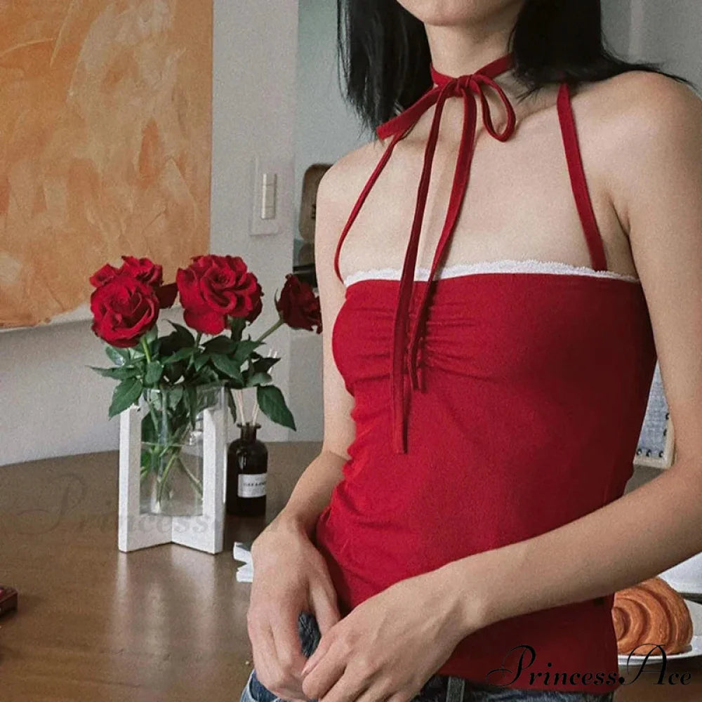 Trim Halter Gathered Fitted Crop Top Red / S croptop-250126