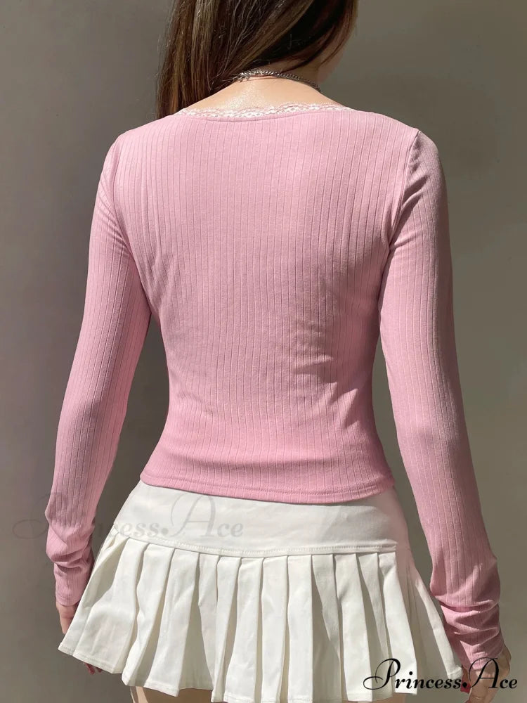 Trimmed Cropped Sleek Square Collar Long Sleeve Knit Top knittop-250126