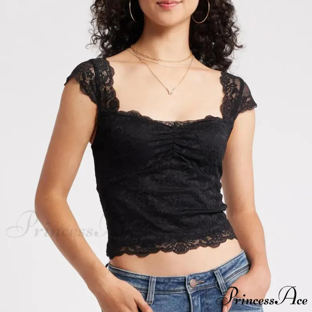 Trimmed Short Sleeve Crop Top Black / S croptop-250223