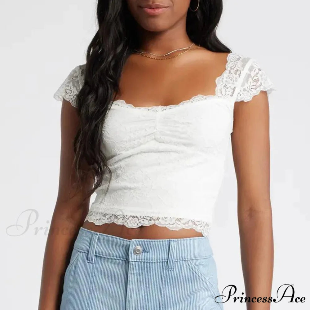 Trimmed Short Sleeve Crop Top WHITE / S croptop-250223