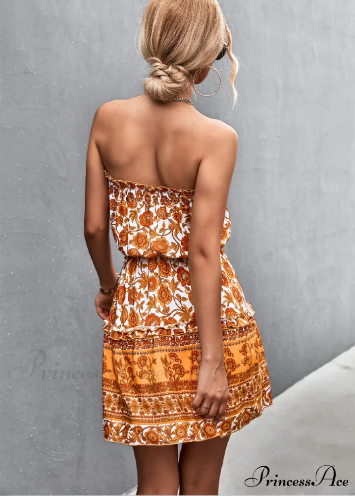 Tube Top Flowered Dress M / black