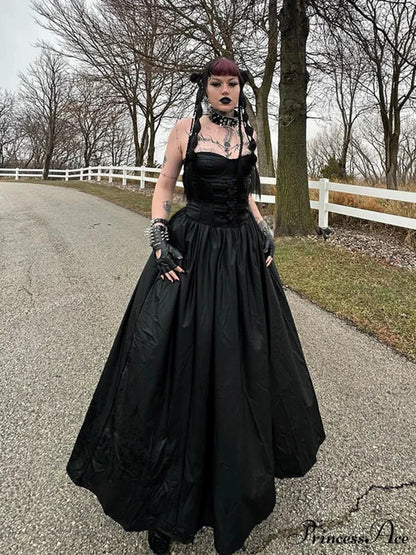 Tube Top Leather Buckle Vintage Backless Strapless Harajuku E-Girls 90s Streetwear Sexy Club Dress Black / XS
