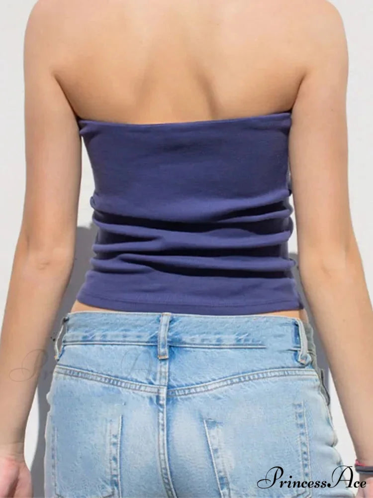 Tubes Women 2024 Skinny Summer Off Shoulder Blue Y2k 90s Sexi Crop Streetwear Tank top