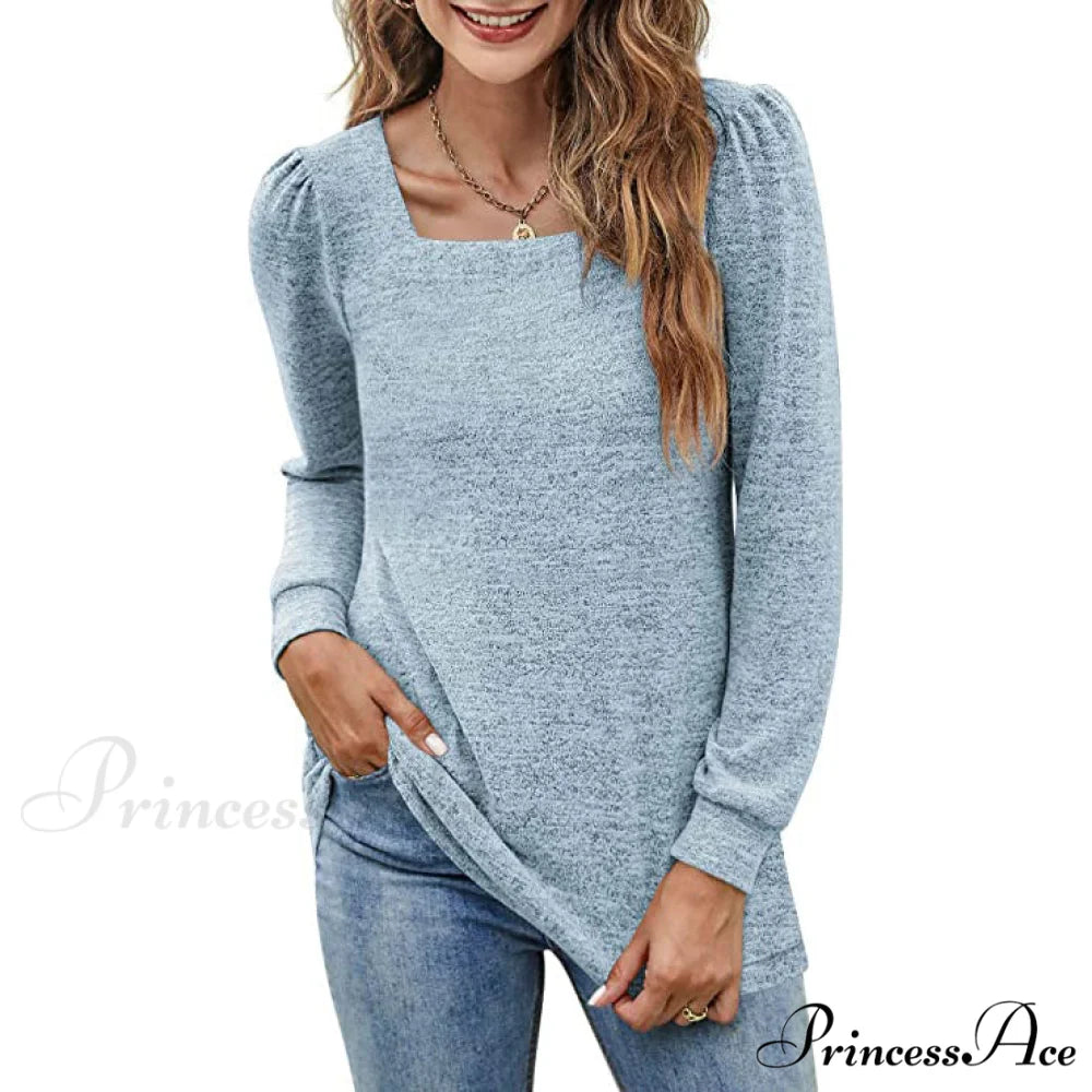 Tunic Neck Puff Women’s Boxy Arm Top Blue / S