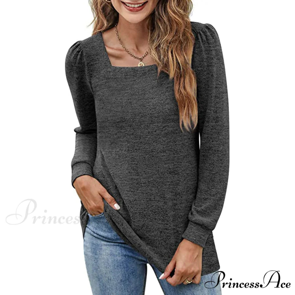 Tunic Neck Puff Women’s Boxy Arm Top Gray / S