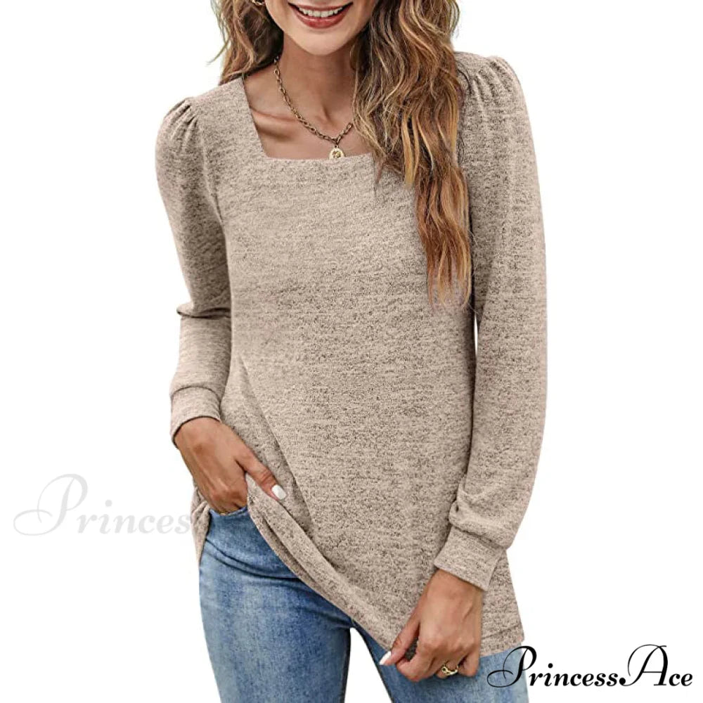 Tunic Neck Puff Women’s Boxy Arm Top Khaki / S