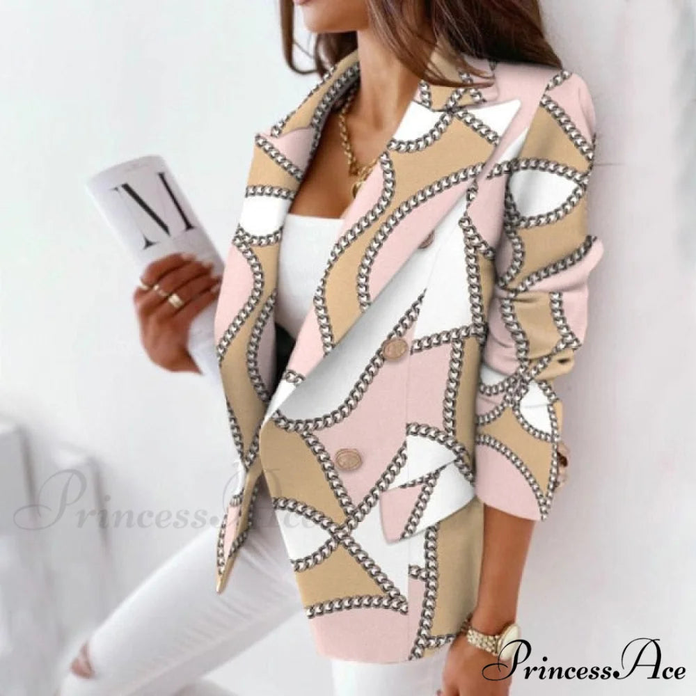 Turn-Down Collar Casual Simple Long Sleeve Blazer Pink / S