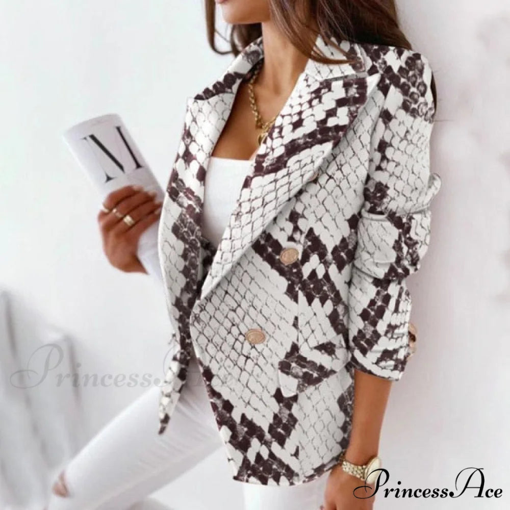 Turn-Down Collar Casual Simple Long Sleeve Blazer Serpentine / S