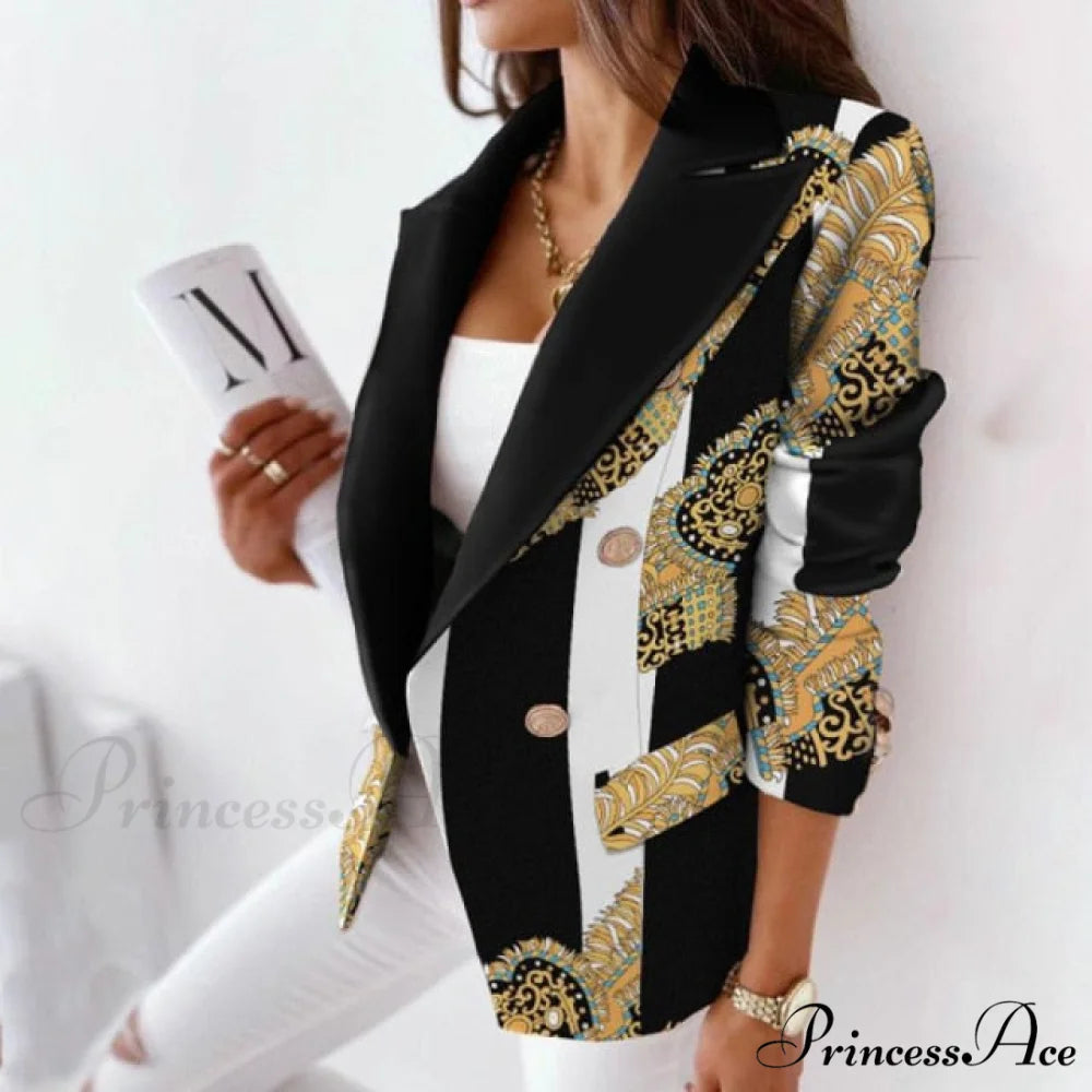 Turn-Down Collar Casual Simple Long Sleeve Blazer Yellow / S