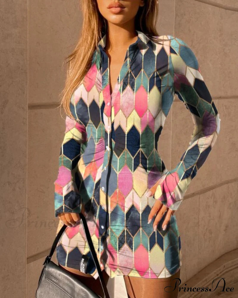 Turn-Down Collar Mini Club Dress multicolor-01 / S