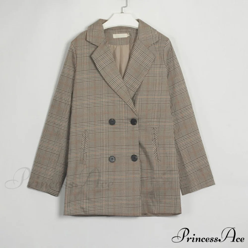 Turn Down Collar Pockets Female OL Chic Blazer Khaki 1 / S