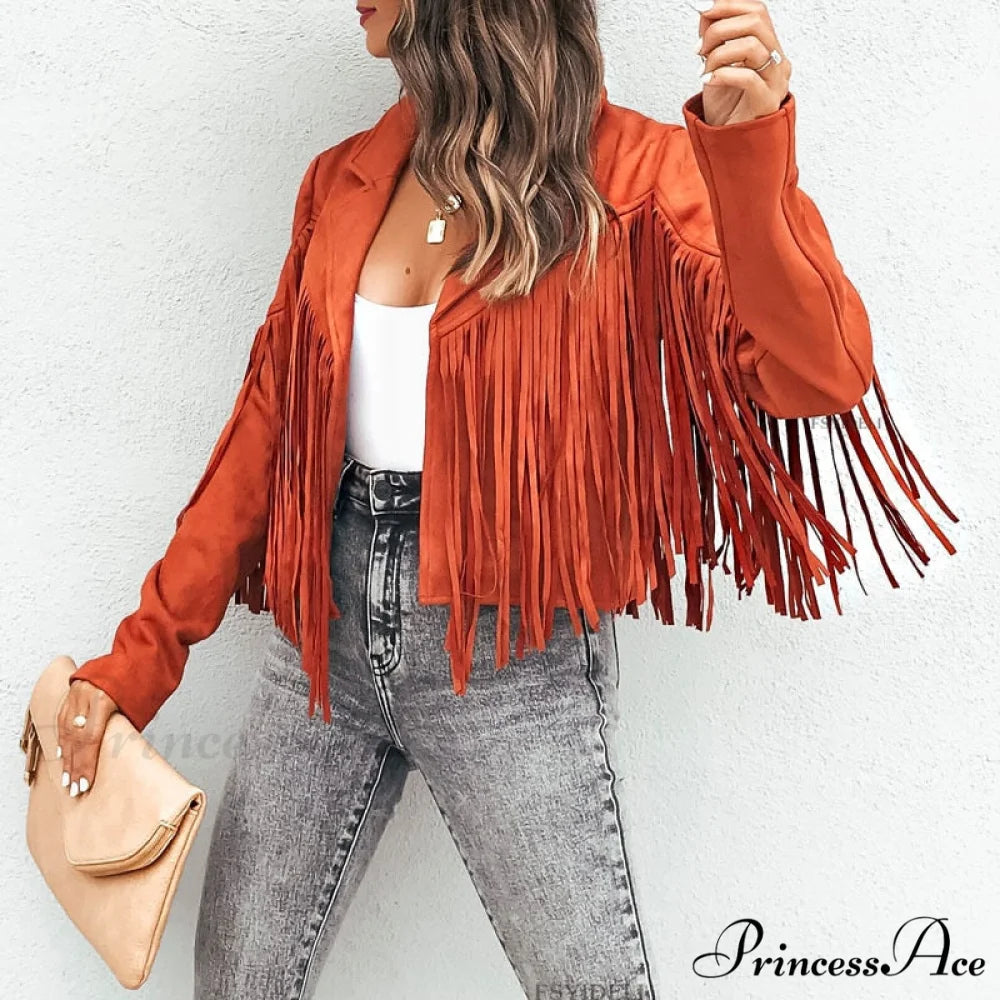 Turn Down Collar Tassel Coat