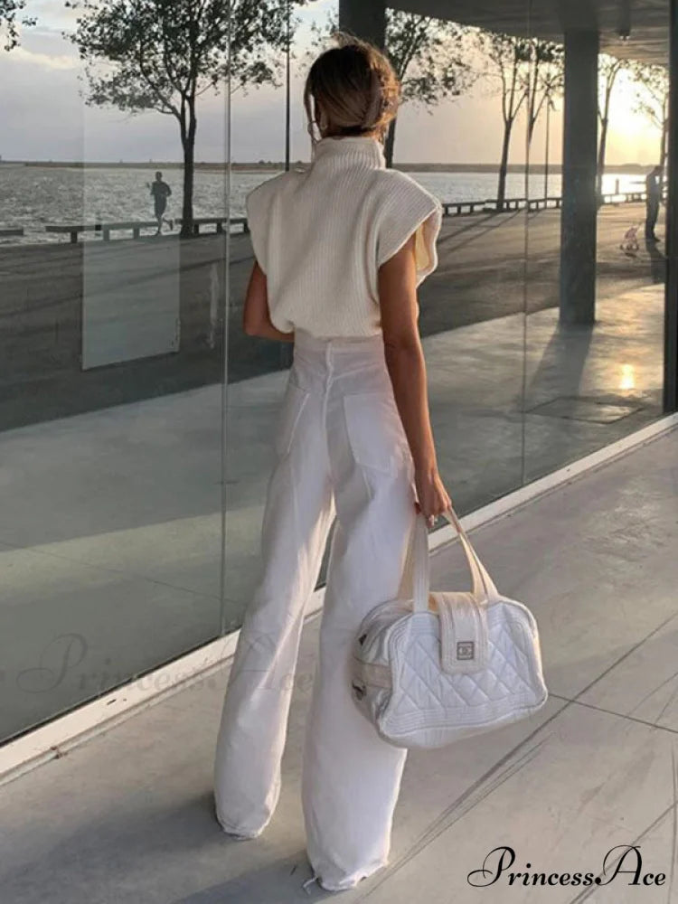 Turtleneck Color Solid Short-Sleeved Sweater Top