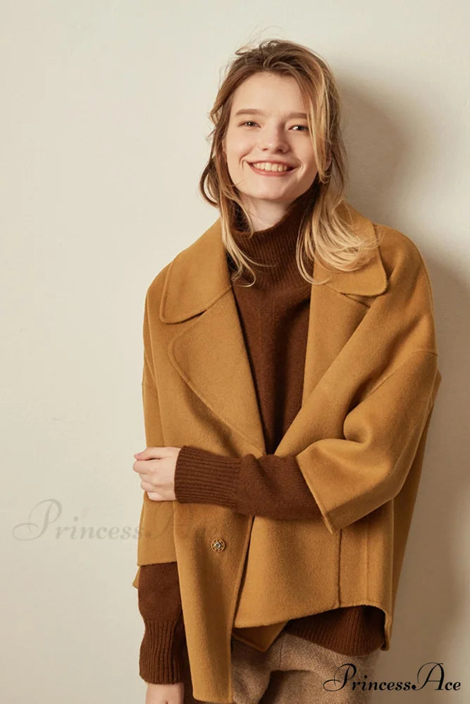 Turtleneck Wool Side Sweater with Split Brown / S