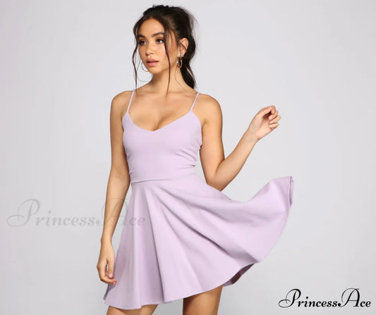 Twirl Around Stylish Ponte Skater Dress LAVENDER / XS
