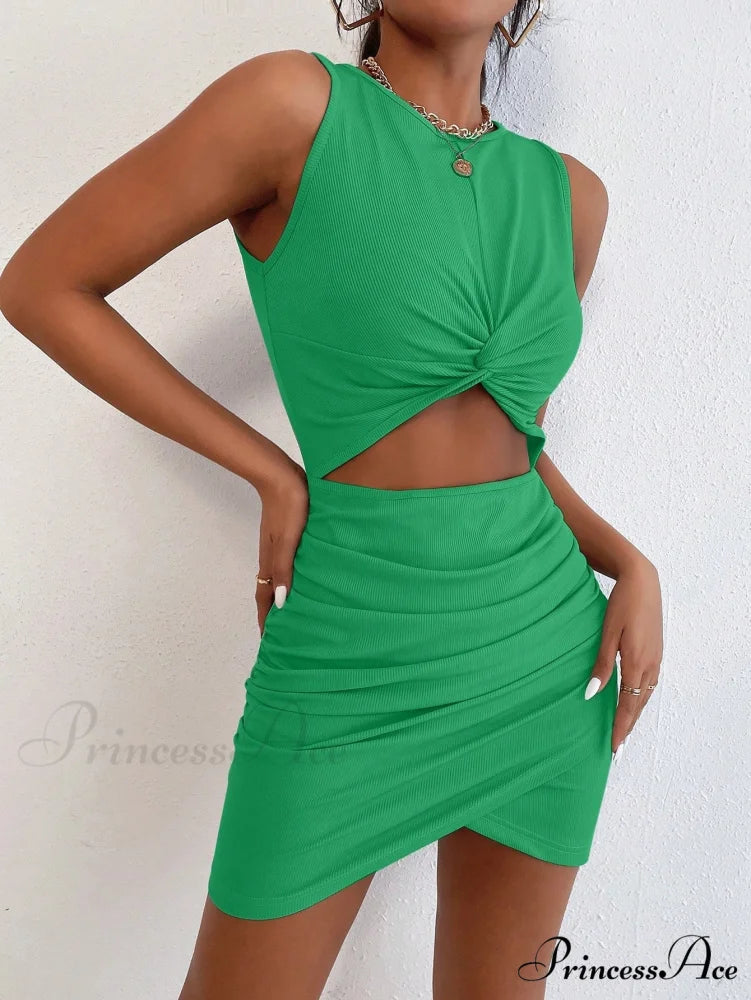 Twist Front Cut Out Side Tulip Hem Bodycon Dress