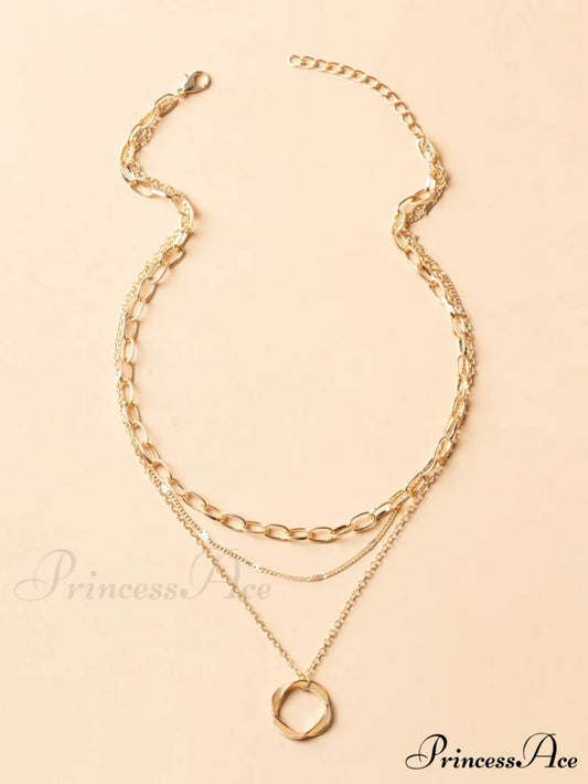 Twist Round Charm Layered Necklace