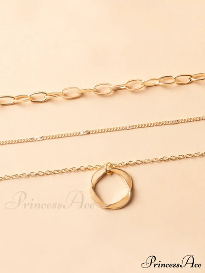 Twist Round Charm Layered Necklace