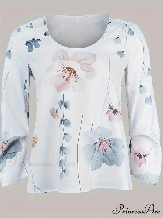 Two-Piece Flowered Arm Neck Top Long Crew Design Set