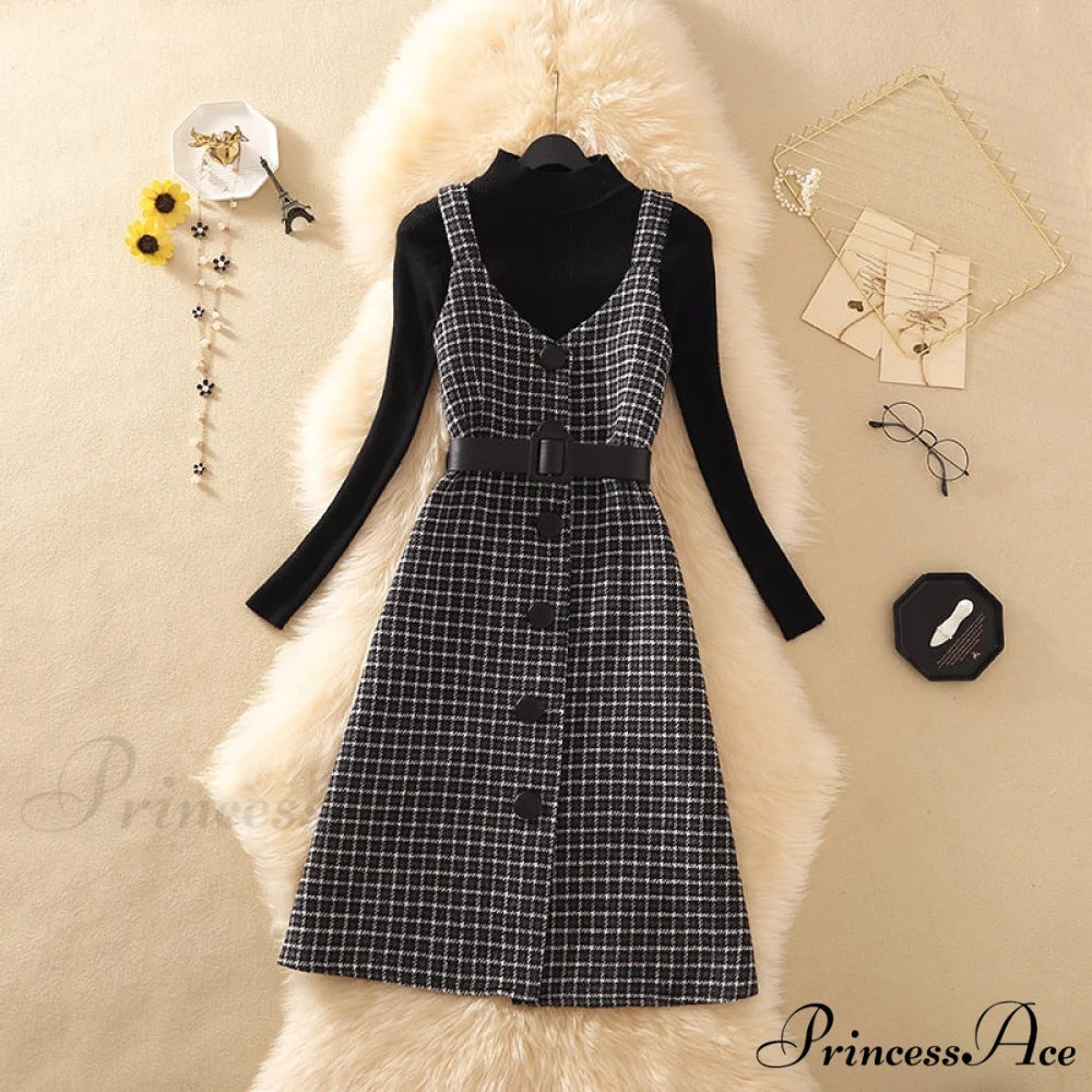 Two Winter Knee-Length vestidos Autumn plus party Women Fashion Elegant wool Piece belt Gown Valentine’s for With