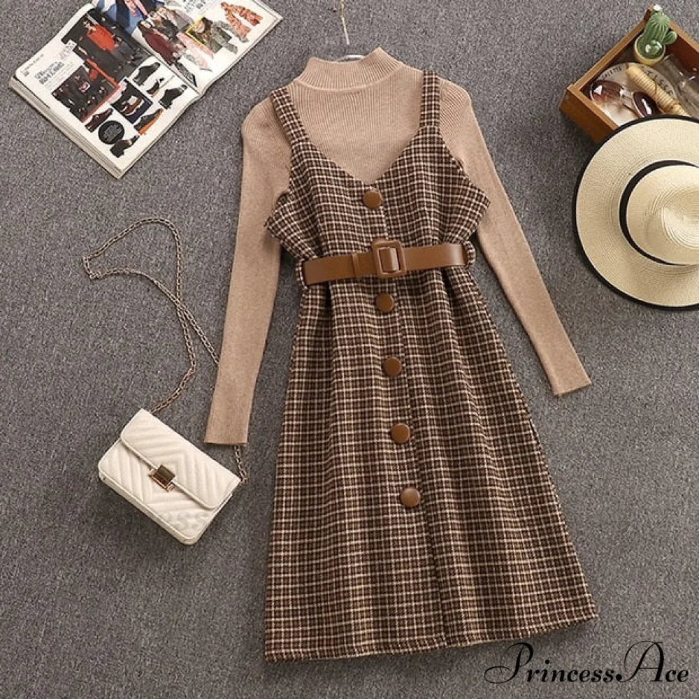 Two Winter Knee-Length vestidos Autumn plus party Women Fashion Elegant wool Piece belt Gown Valentine’s for With