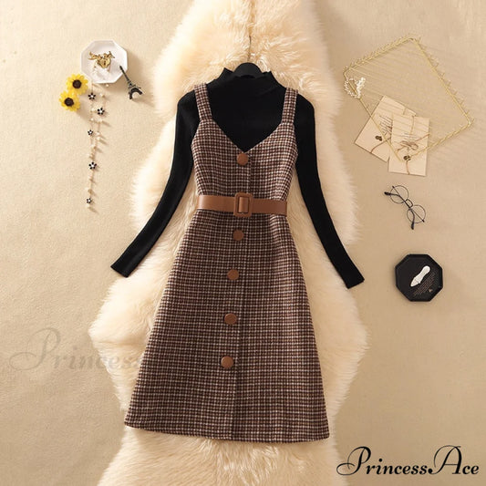 Two Winter Knee-Length vestidos Autumn plus party Women Fashion Elegant wool Piece belt Gown Valentine’s for With