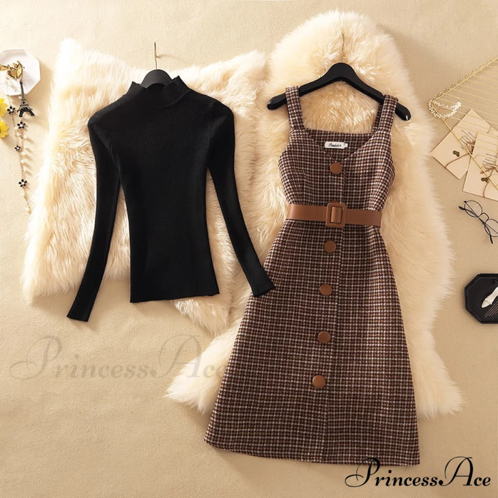 Two Winter Knee-Length vestidos Autumn plus party Women Fashion Elegant wool Piece belt Gown Valentine’s for With