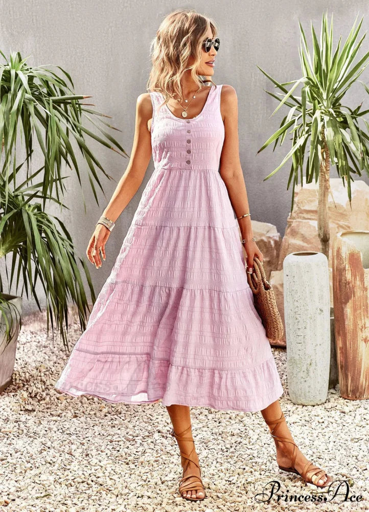 U-Neck Solid Color Dress with Strap M / green