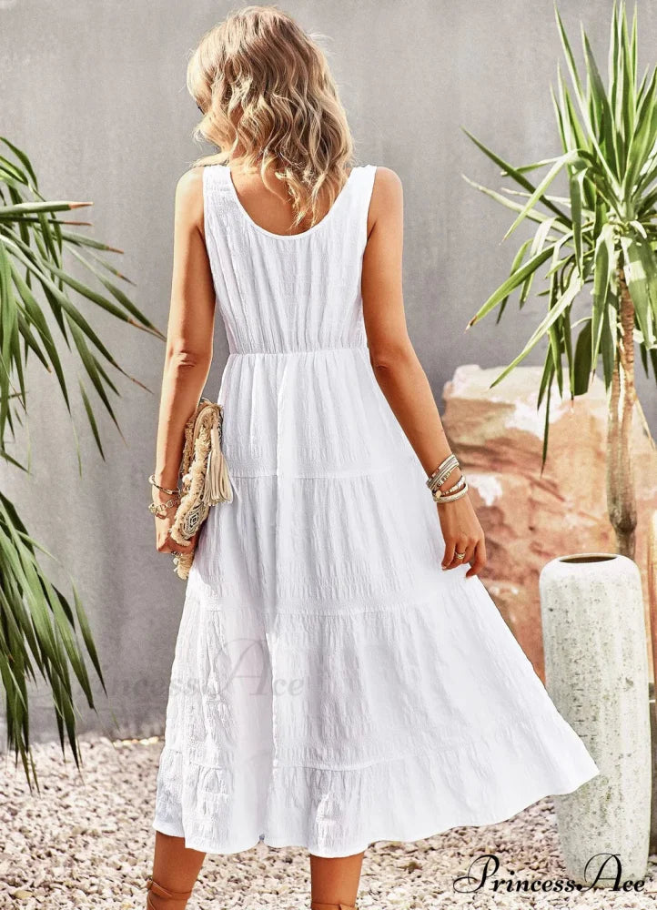 U-Neck Solid Color Dress with Strap S / black