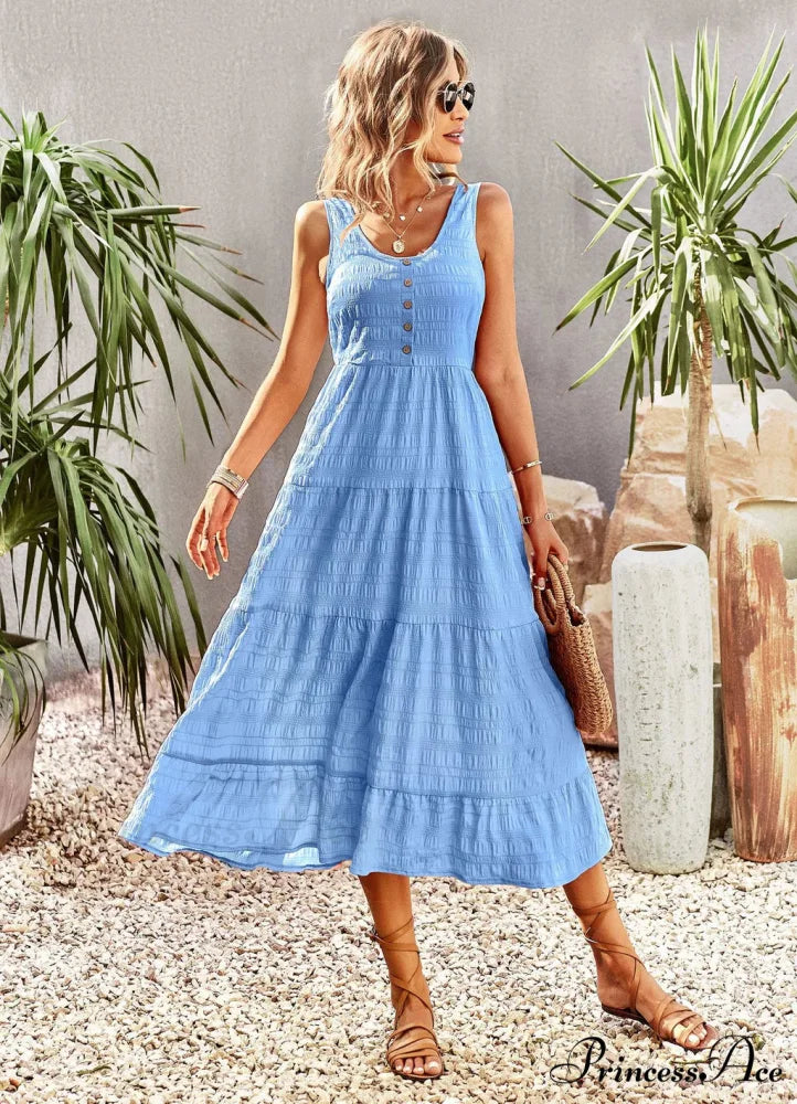 U-Neck Solid Color Dress with Strap S / green