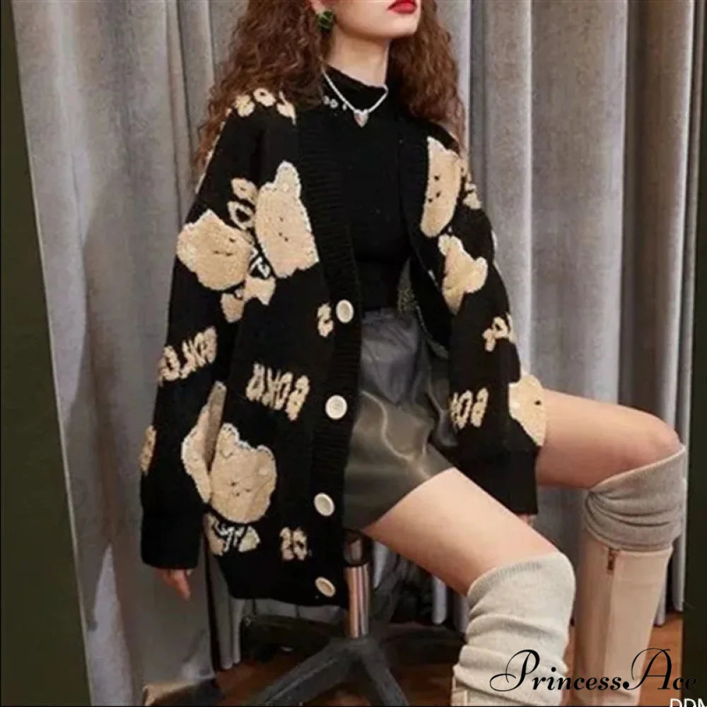 Ugly Christmas Vintage Y2K Knit Cardigan Black / free size (50-80kg)