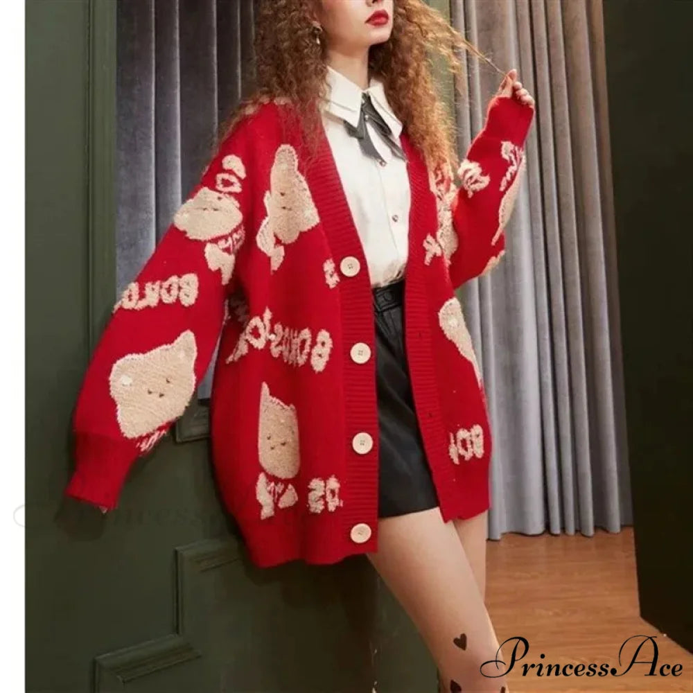 Ugly Christmas Vintage Y2K Knit Cardigan Red / free size (50-80kg)