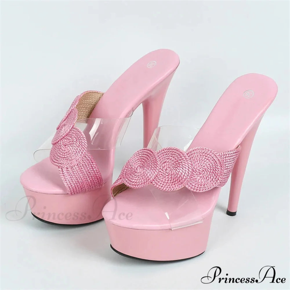 Ultra-Thin SummerFashionable Open-Toe Platform Party Club Sexy High Stripper Slipper High Heel 13CM Pink / 34