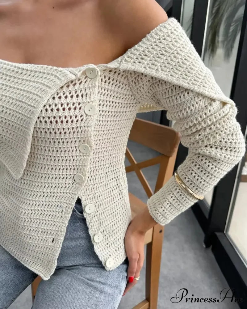 Uneven Design Slant Collar Button Cardigan cardigans-241228