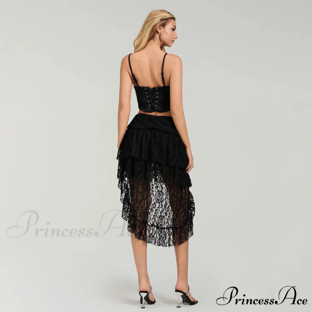 Uneven Flounced Border Skirt Black / One Size skirts-250223