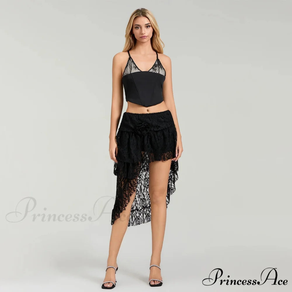 Uneven Flounced Border Skirt Black / One Size skirts-250223