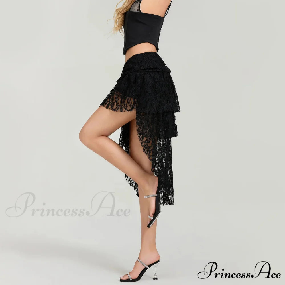 Uneven Flounced Border Skirt Black / One Size skirts-250223