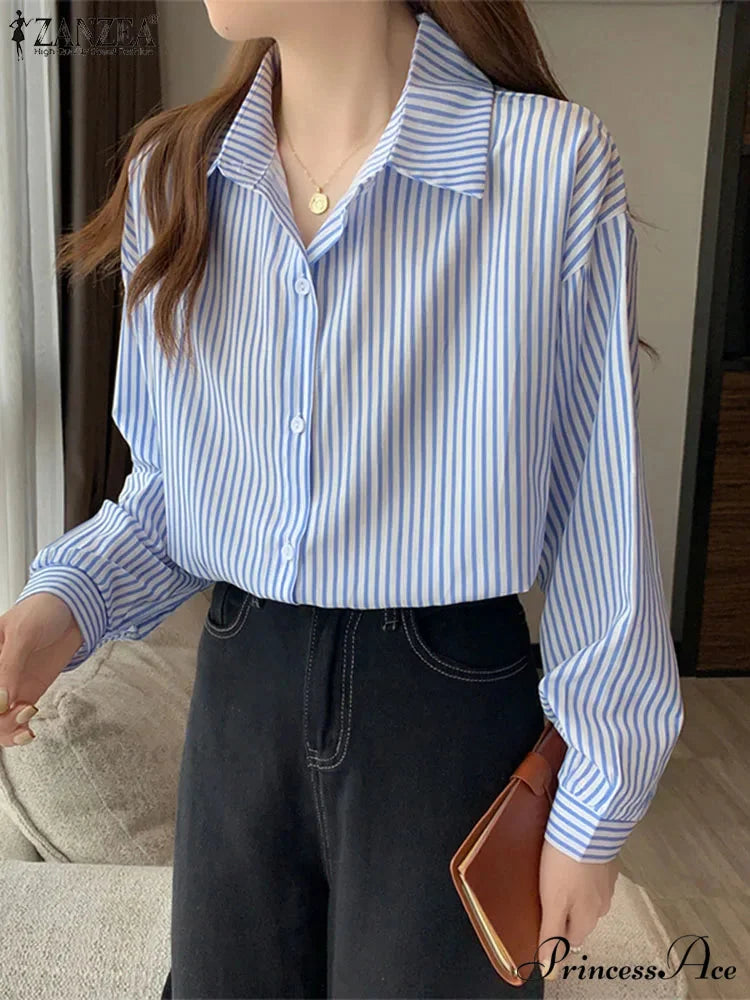 Uneven Lace-Up Button Lapel Blouse Blue2 / S blouse-250126