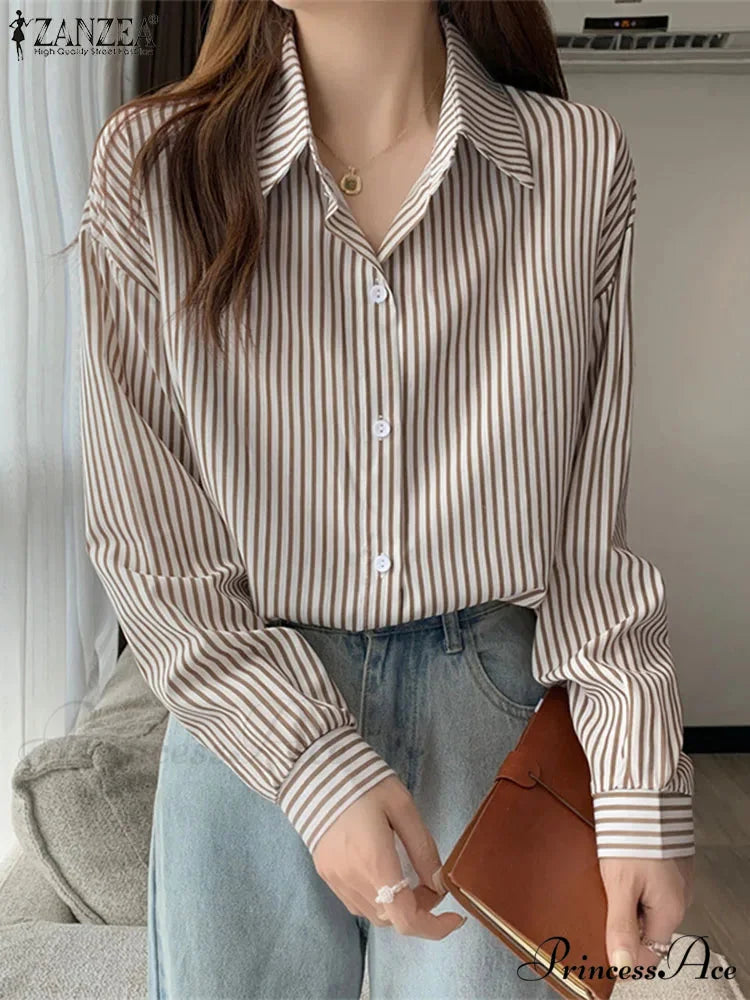 Uneven Lace-Up Button Lapel Blouse Brown1 / S blouse-250126