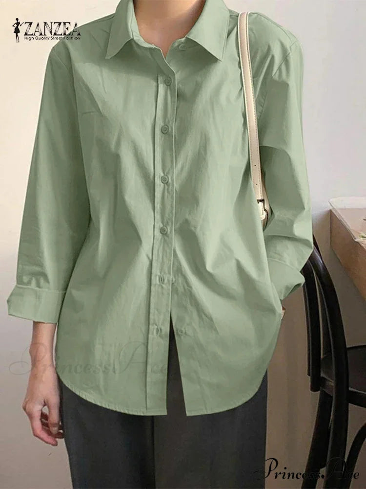 Uneven Lace-Up Button Lapel Blouse Green1 / S blouse-250126