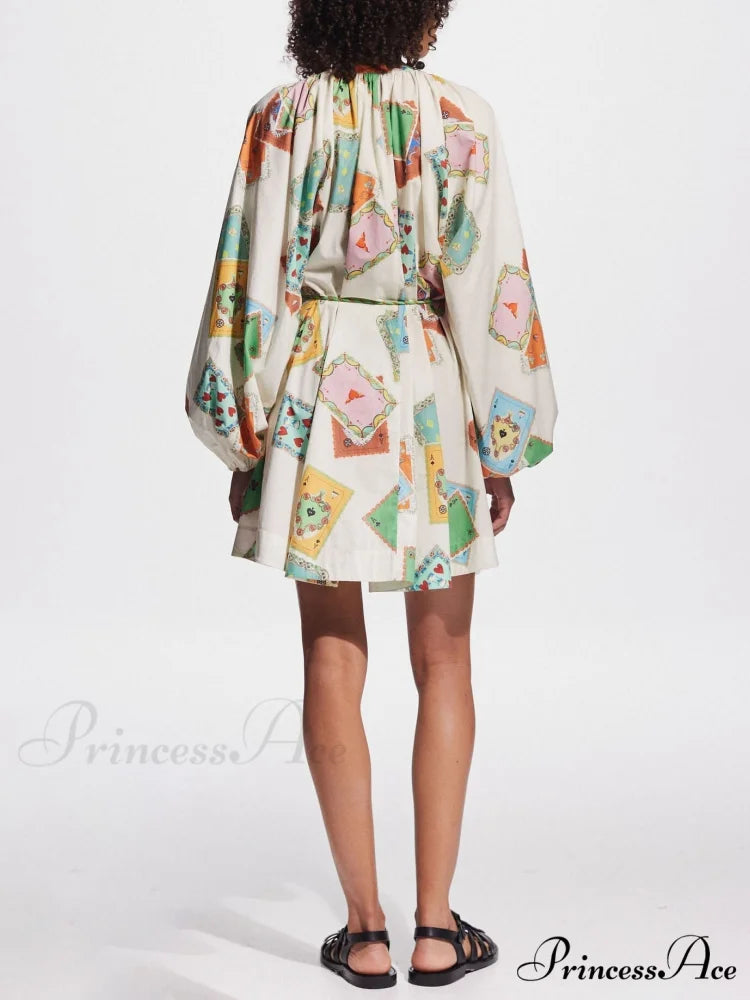 Unique Art Print Bubble Graceful Long Sleeve Versatile Mini Dress