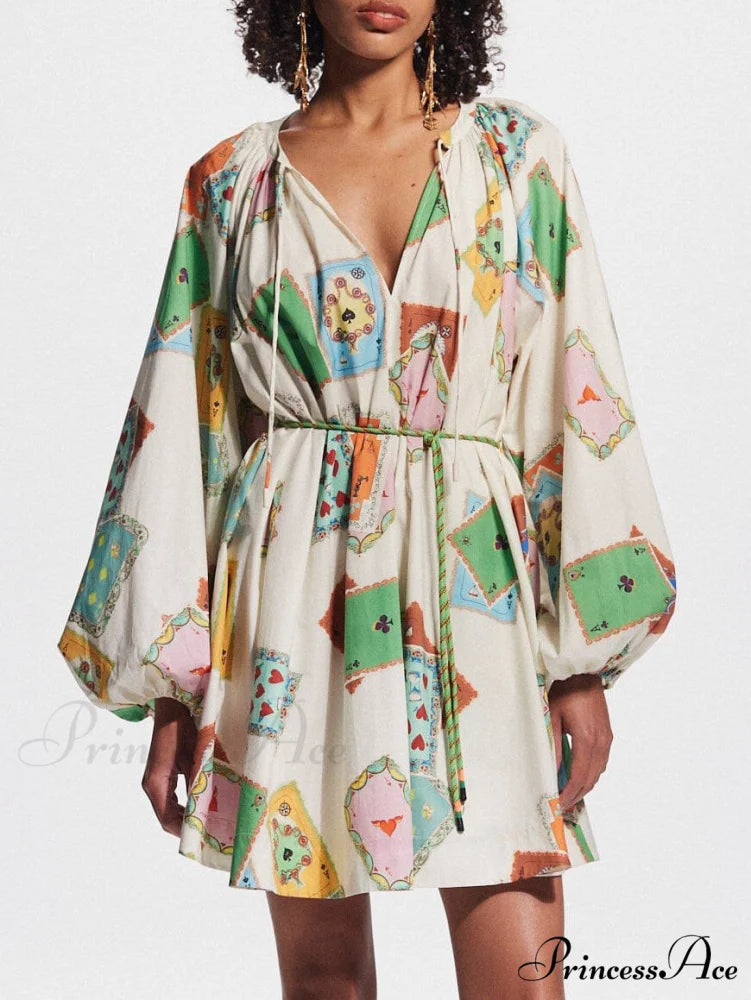 Unique Art Print Bubble Graceful Long Sleeve Versatile Mini Dress White / S